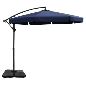 3m Outdoor Umbrella | w/Base | Cantilever Garden Beach Patio | Navy