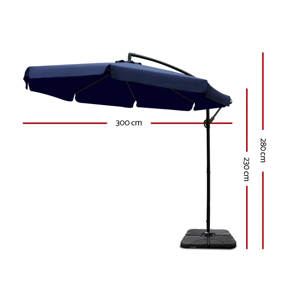 3m Outdoor Umbrella | w/Base | Cantilever Garden Beach Patio | Navy