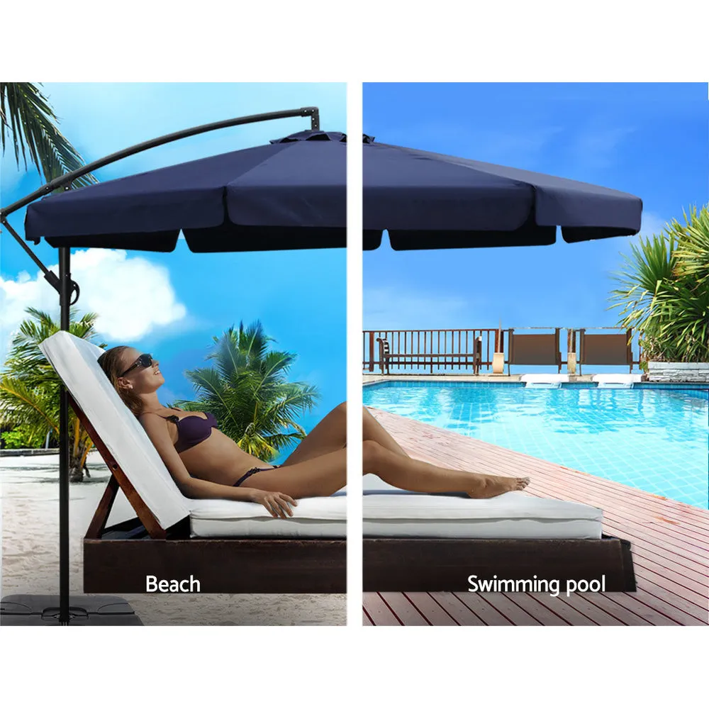 3m Outdoor Umbrella | w/Base | Cantilever Garden Beach Patio | Navy