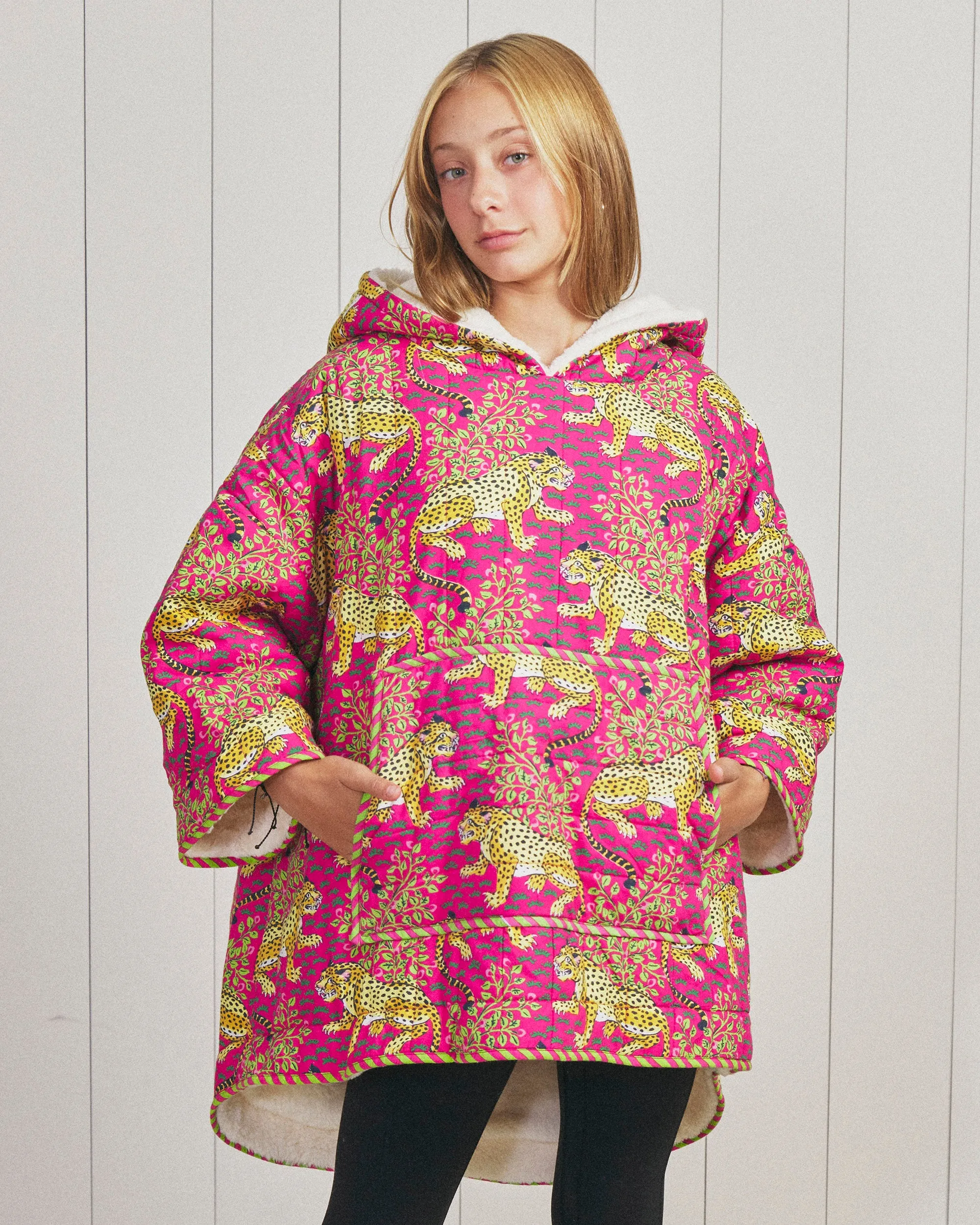 Bagheera - Youth Quilted Sherpa Poncho - Hot Pink