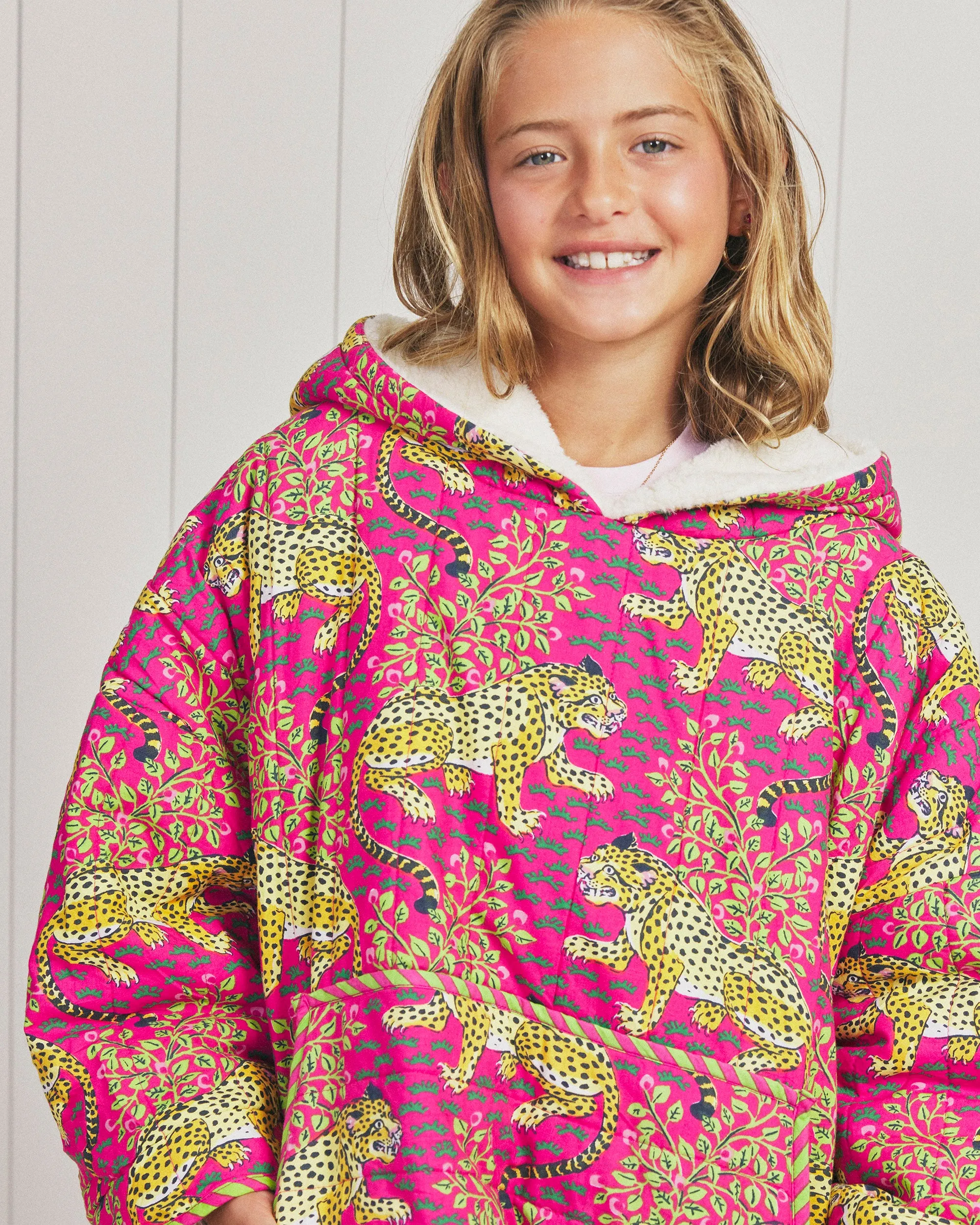 Bagheera - Youth Quilted Sherpa Poncho - Hot Pink