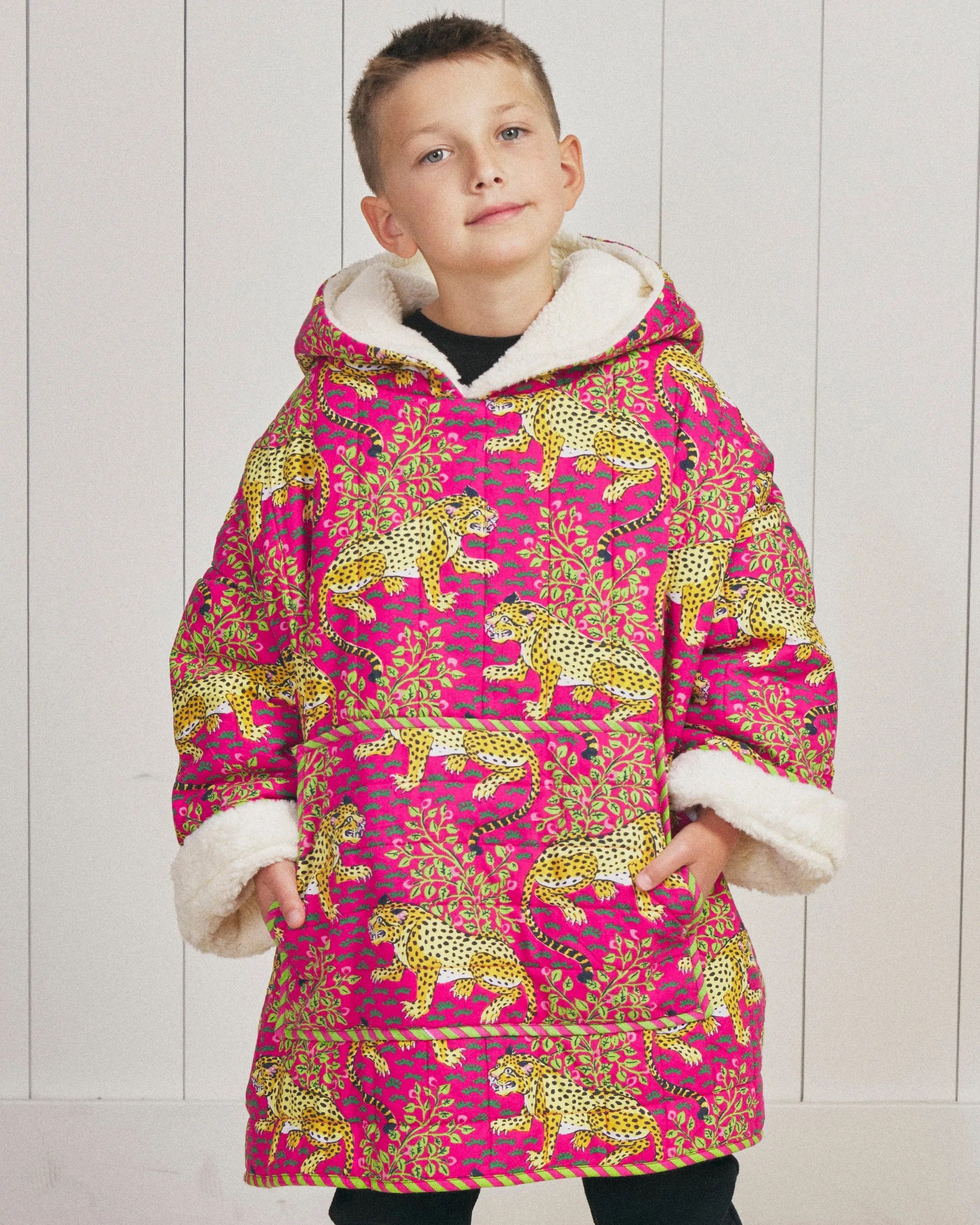 Bagheera - Youth Quilted Sherpa Poncho - Hot Pink