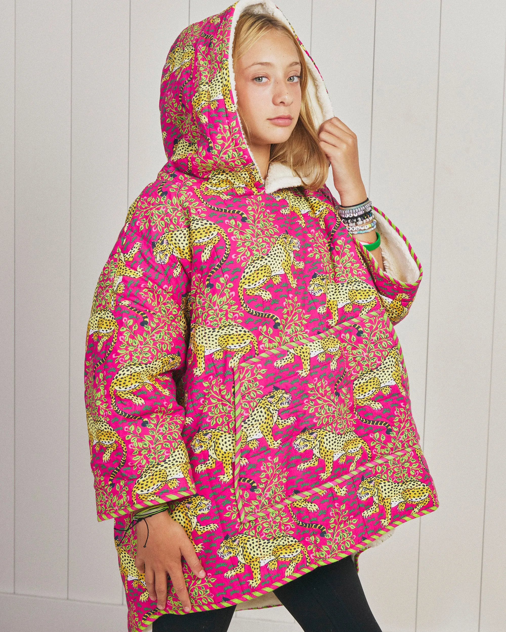 Bagheera - Youth Quilted Sherpa Poncho - Hot Pink