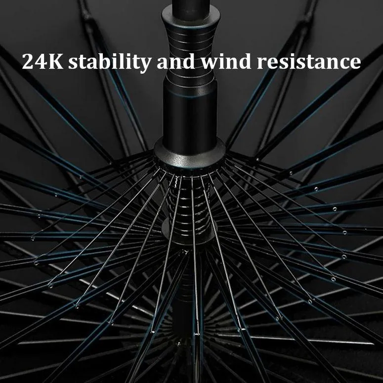Deluxe 24-Rib Windproof Umbrella with Long Handle and Automatic Opening