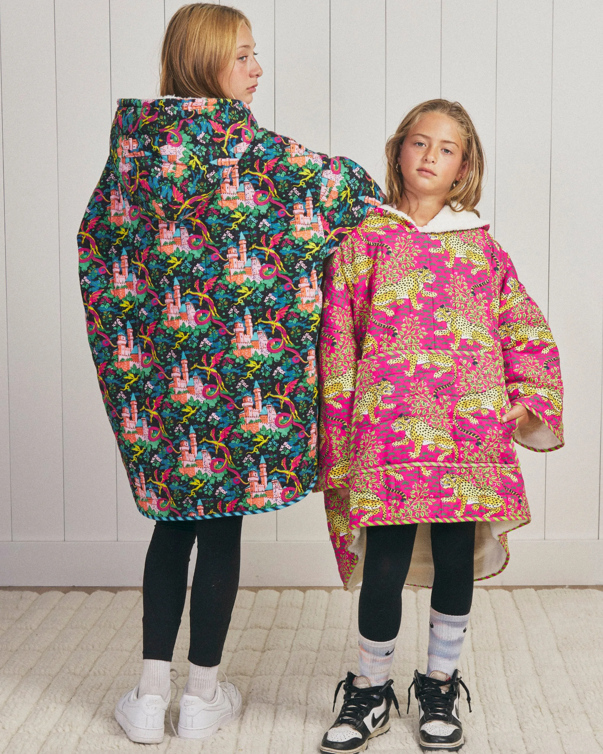 Dragon Dreams - Youth Quilted Sherpa Poncho - Chalkboard