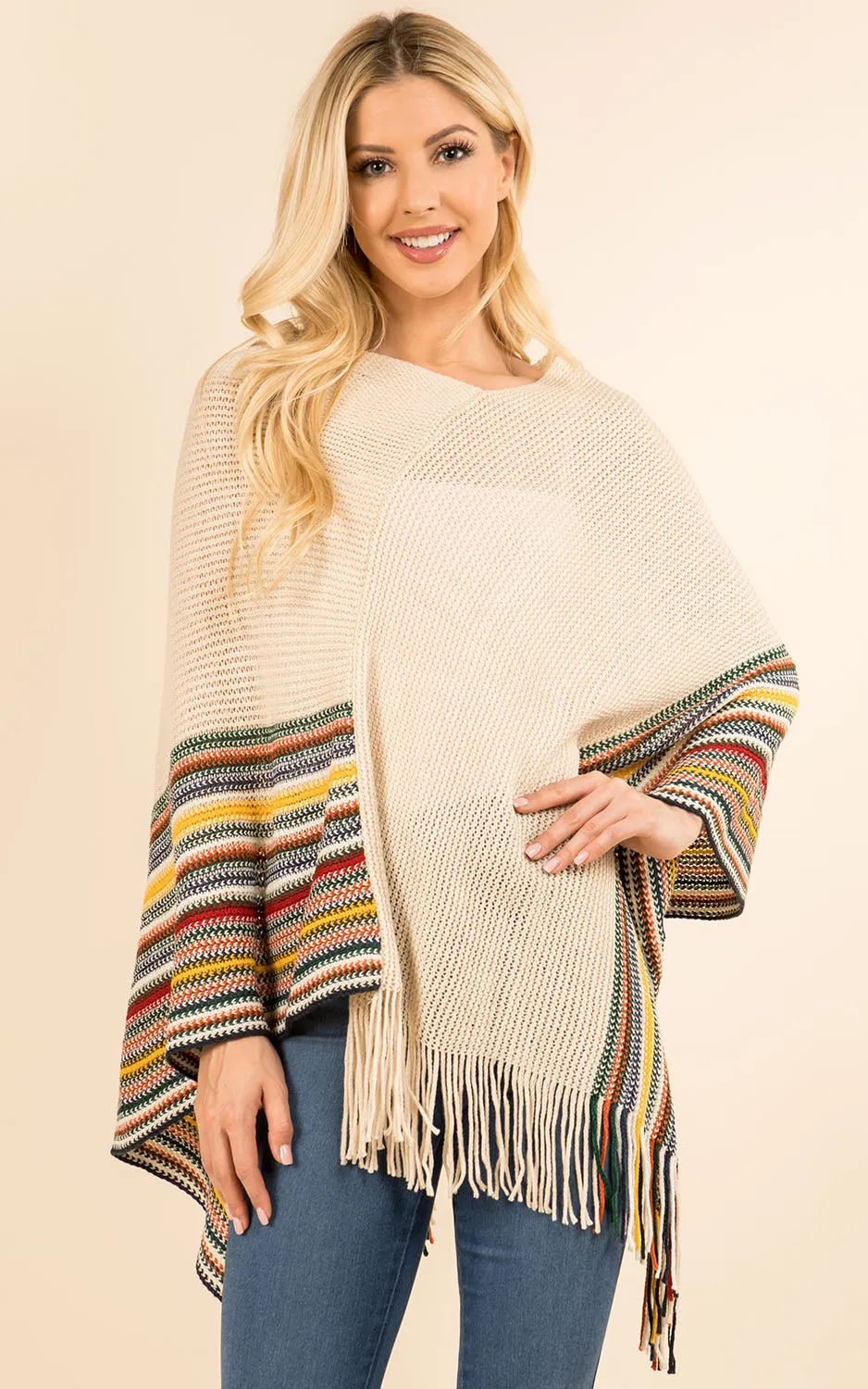 PA3757 Soft Multi Color Poncho with Tassel