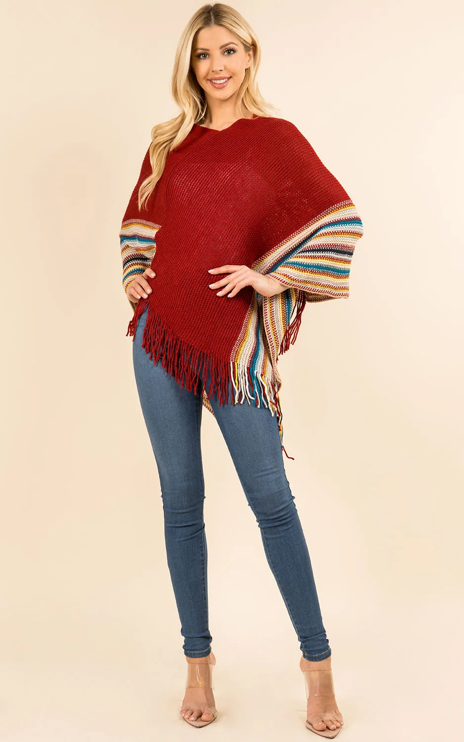 PA3757 Soft Multi Color Poncho with Tassel