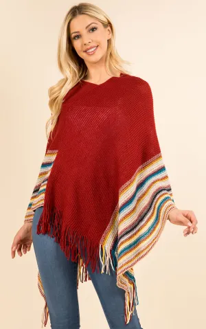 PA3757 Soft Multi Color Poncho with Tassel