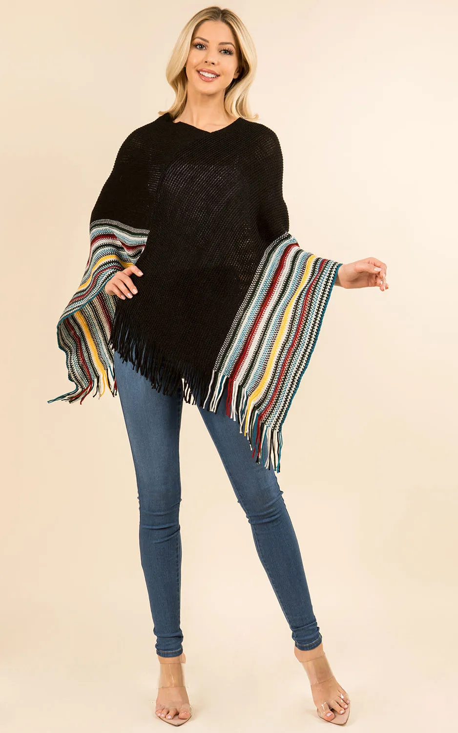 PA3757 Soft Multi Color Poncho with Tassel