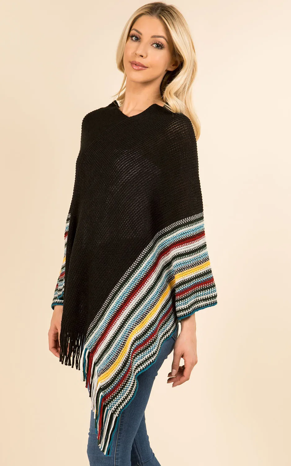PA3757 Soft Multi Color Poncho with Tassel