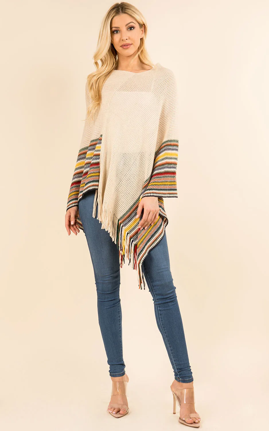 PA3757 Soft Multi Color Poncho with Tassel