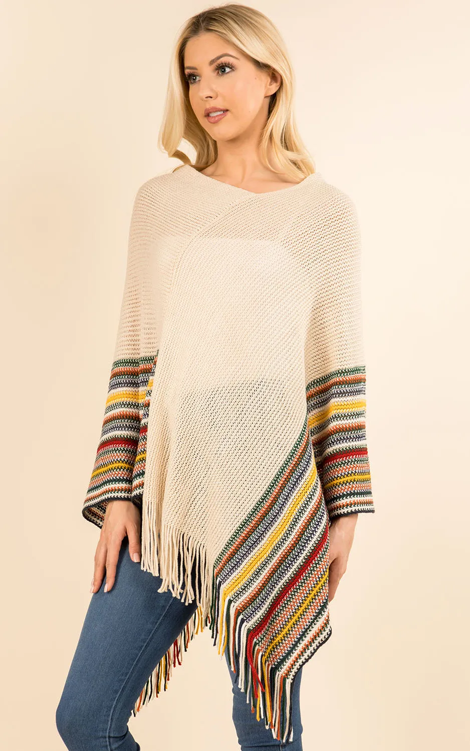 PA3757 Soft Multi Color Poncho with Tassel