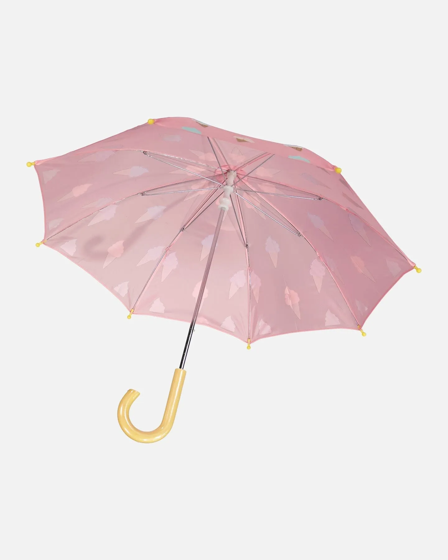 Pink Umbrella With Cones That Change Color Upon Contact With Water