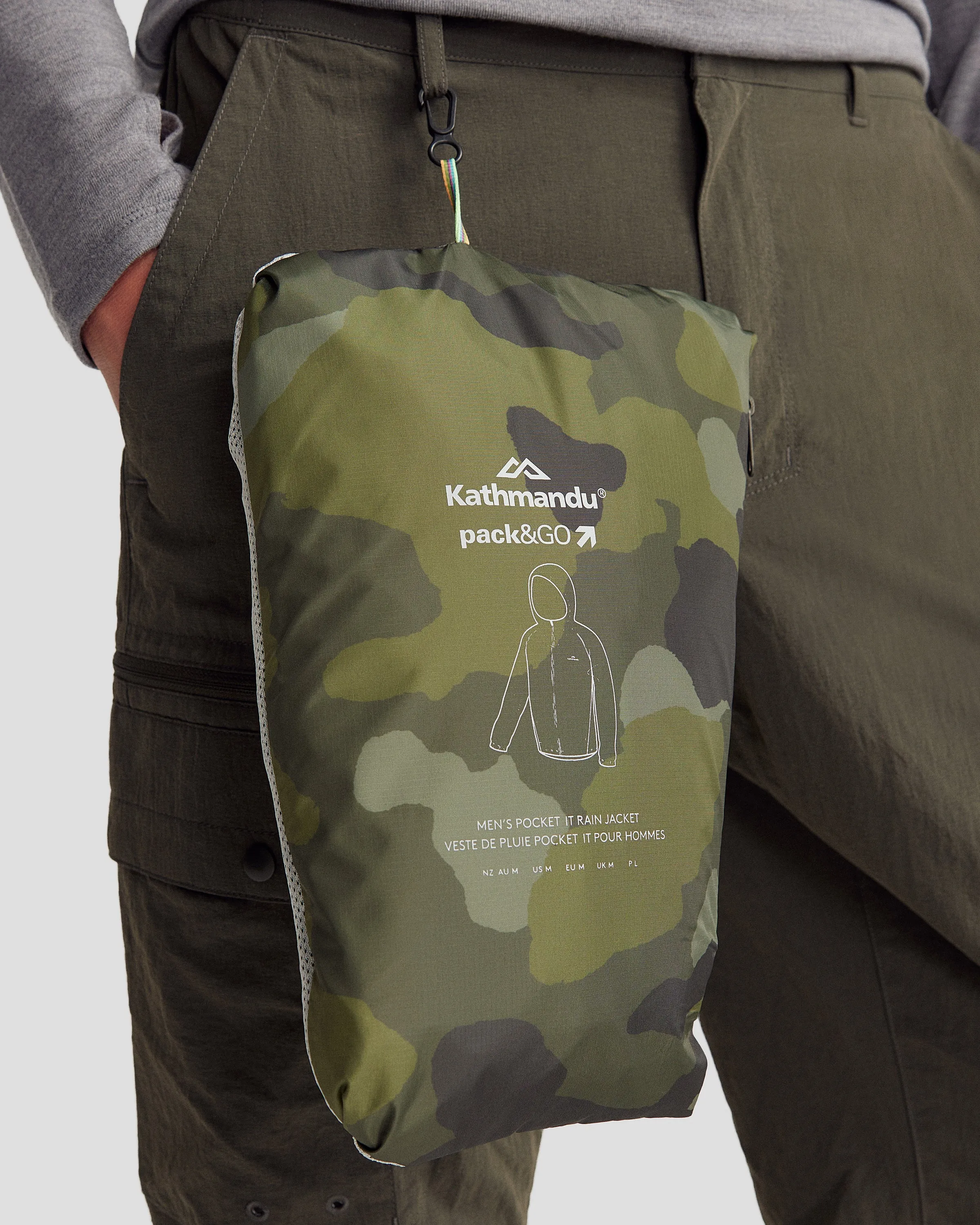 Pocket-it 2L Men's Rain Jacket v4 - Light Moss Tree Camo Print