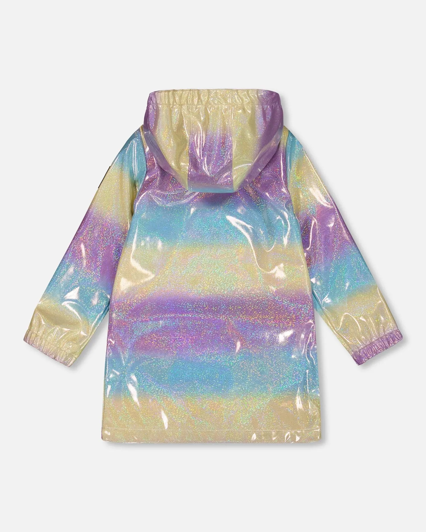 Printed Rain Coat With Hat Mauve Blue And Yellow Glitter Gradient